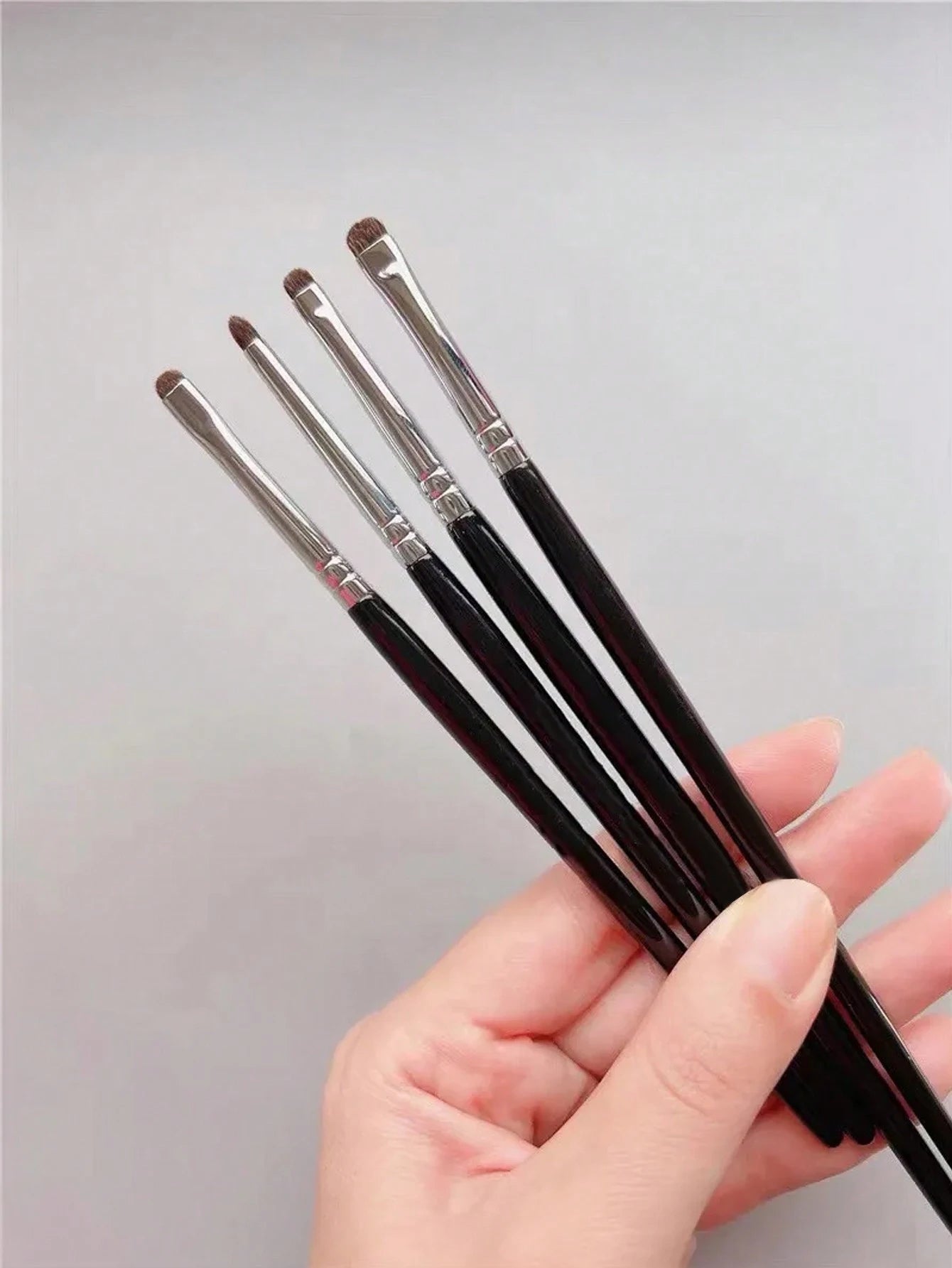 1 Set Of 4 Black Eye Detail Makeup Brushes Pony Hair Precision Eye Shadow Lying Silkworm Brightening Eyeliner Applicator Small Beauty World Shop