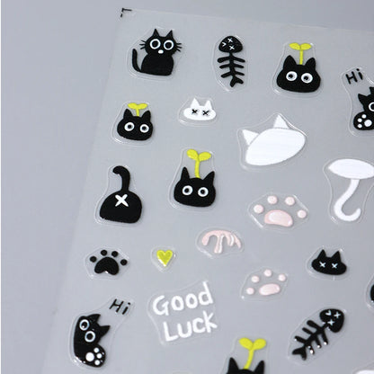 2pcs Black Cat Nail Stickers 3D Cute Cartoon Animal 3D Self-Adhesive Nail Art Decals Sliders Decorations Manicure Accessories Beauty World Shop