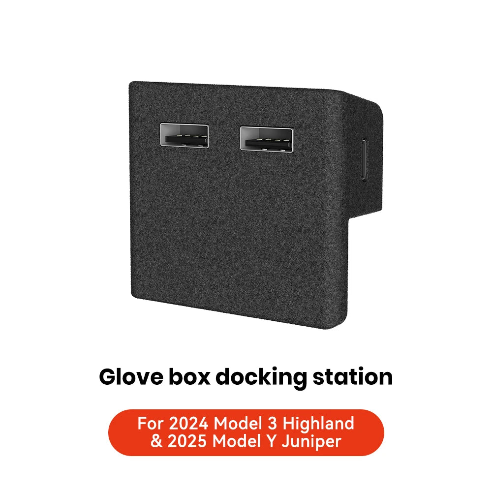 YZ Glove Box Docking Station For Tesla Model 3 Y Highland Juniper Quick Charger 4 USB Shunt Hub Flocking Adapter Powered Splitte Beauty World Shop