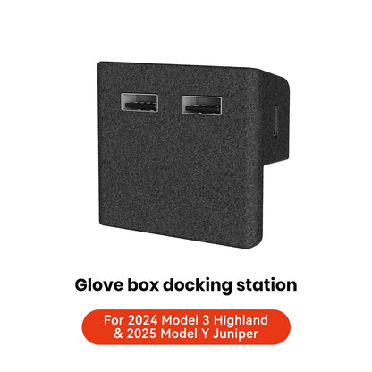 YZ Glove Box Docking Station For Tesla Model 3 Y Highland Juniper Quick Charger 4 USB Shunt Hub Flocking Adapter Powered Splitte Beauty World Shop