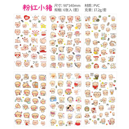 6Pieces/Set Transparent Pvc Waterproof Cartoon Sticker DIY Hand Account Decorative Stickers Kawaii Phone Cup Stickers Beauty World Shop