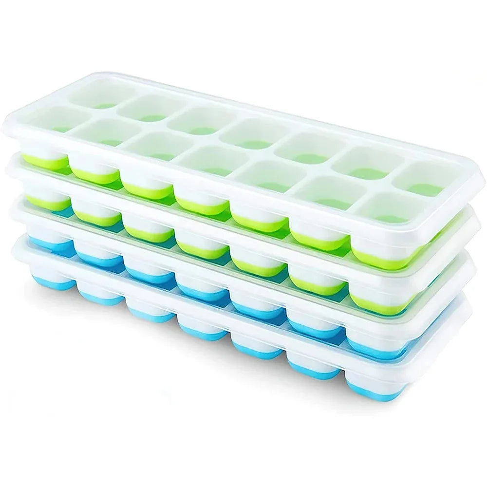 Ice Cube Tray Mold with Lid Silicone Square 14 Cube Easy Release Ice Cube Molds Summer Kitchen Bar DIY Iced Cocktail Freeze Tool Beauty World Shop