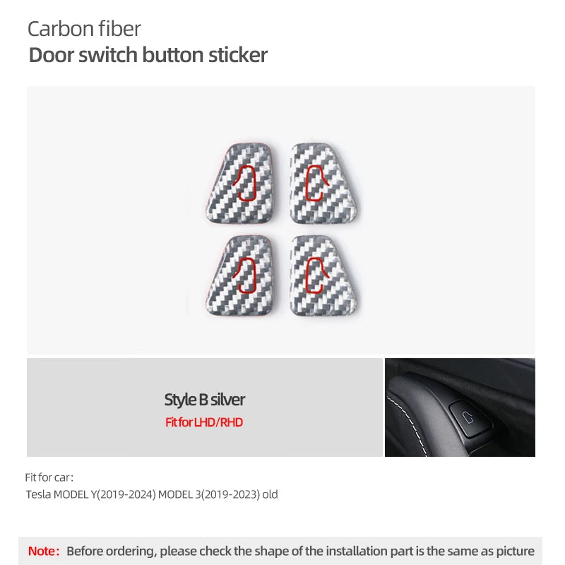 For Tesla Model Y 2019-2025 Juniper Model 3 Highland 2024 Carbon Fiber Car Interior Door Switch Button Trim Stickers Accessories Beauty World Shop