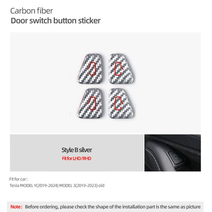 For Tesla Model Y 2019-2025 Juniper Model 3 Highland 2024 Carbon Fiber Car Interior Door Switch Button Trim Stickers Accessories Beauty World Shop