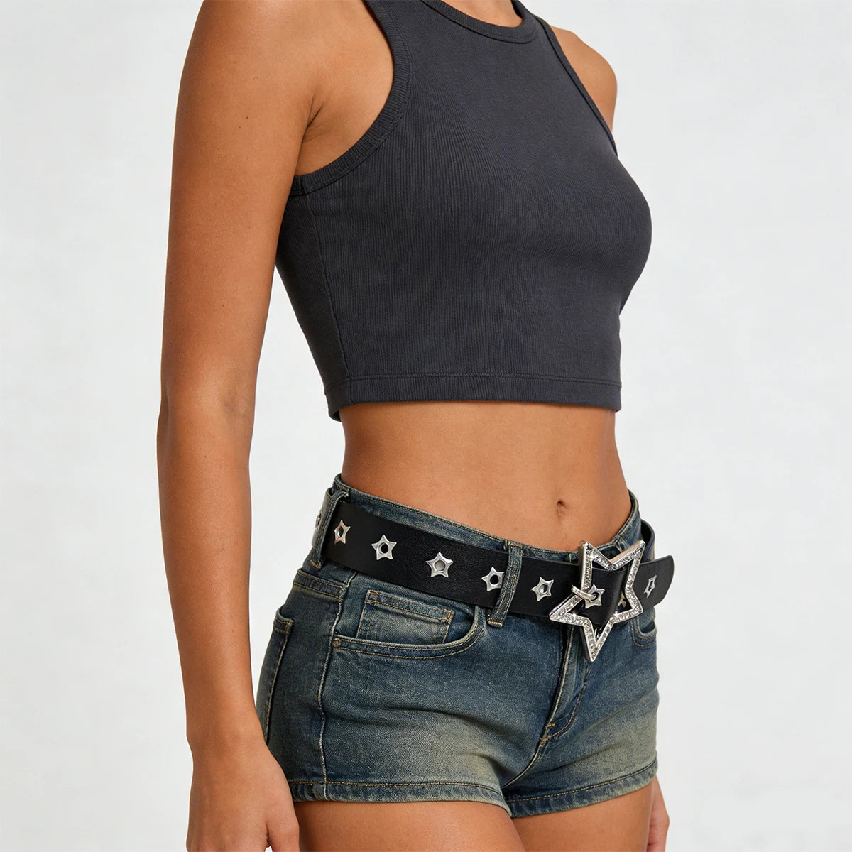 Fashion Punk style star buckle decorative belt with multiple holes small star shaped eyes multifunctional Jeans belt For Women Beauty World Shop