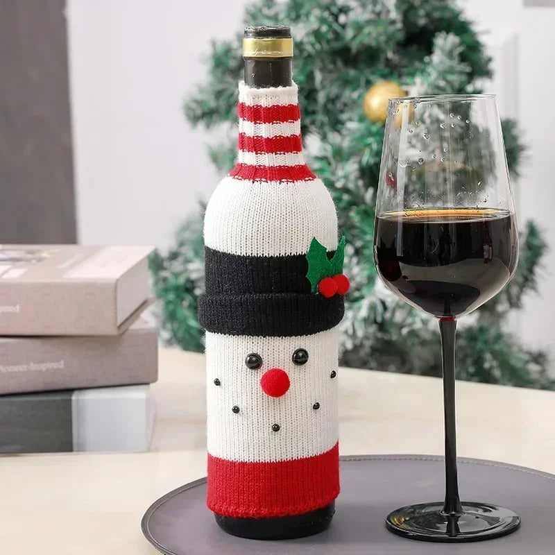 Christmas Wine Bottle Cover Set Santa Snowman Woven Wine Bottle Bags for Christmas Party Dinner Table Decorations New Year Gifts Beauty World Shop