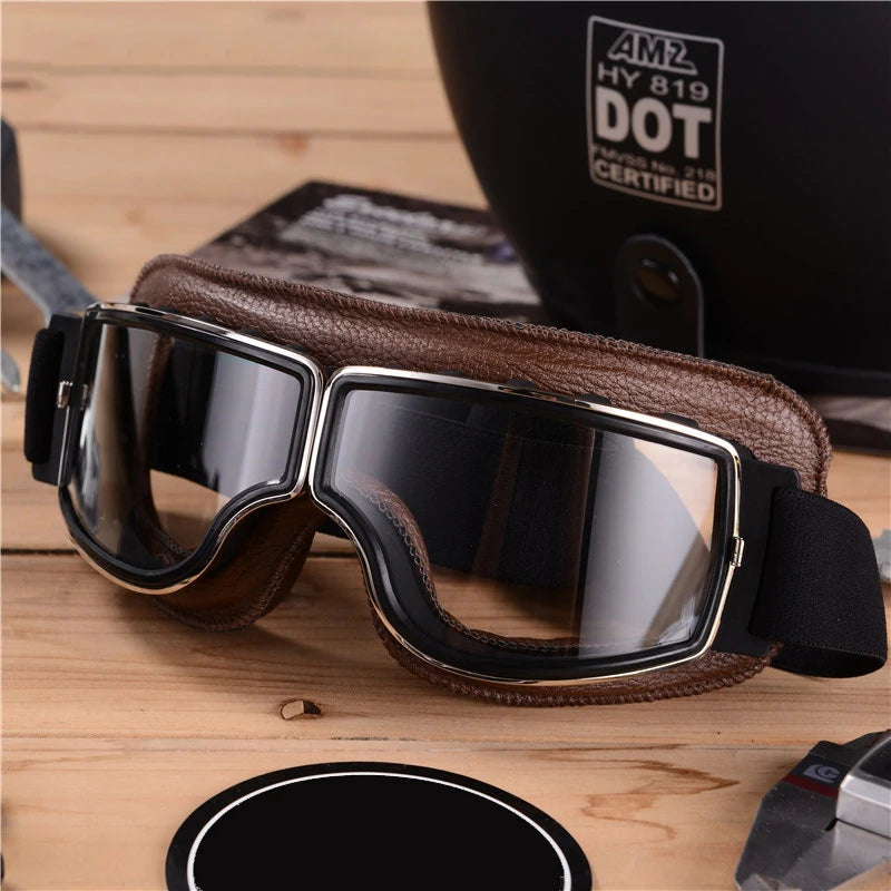 Motorcycle Glasses Windproof Motorcycle Helmet Glasses Sunglasses Retro Universal Folding Leather Retro Motorcycle Accessories Beauty World Shop