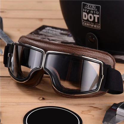 Motorcycle Glasses Windproof Motorcycle Helmet Glasses Sunglasses Retro Universal Folding Leather Retro Motorcycle Accessories Beauty World Shop