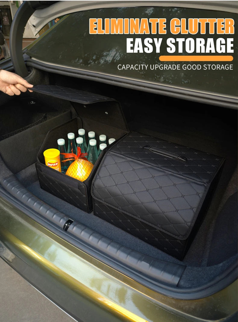 Car PU Leather Trunk Storage Box Portable Foldable Storage Car Multiuse Storage Car Trunk Bag Auto Storag Box Beauty World Shop