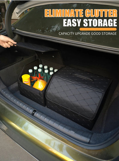 Car PU Leather Trunk Storage Box Portable Foldable Storage Car Multiuse Storage Car Trunk Bag Auto Storag Box Beauty World Shop
