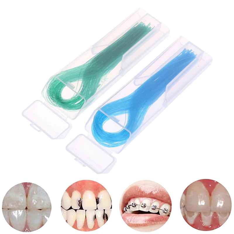 100Pcs Dental Floss Threader Dental Traction Line Oral For Crown Brace Bridge Implant Hoop Threading Braces Steel Traction Beauty World Shop