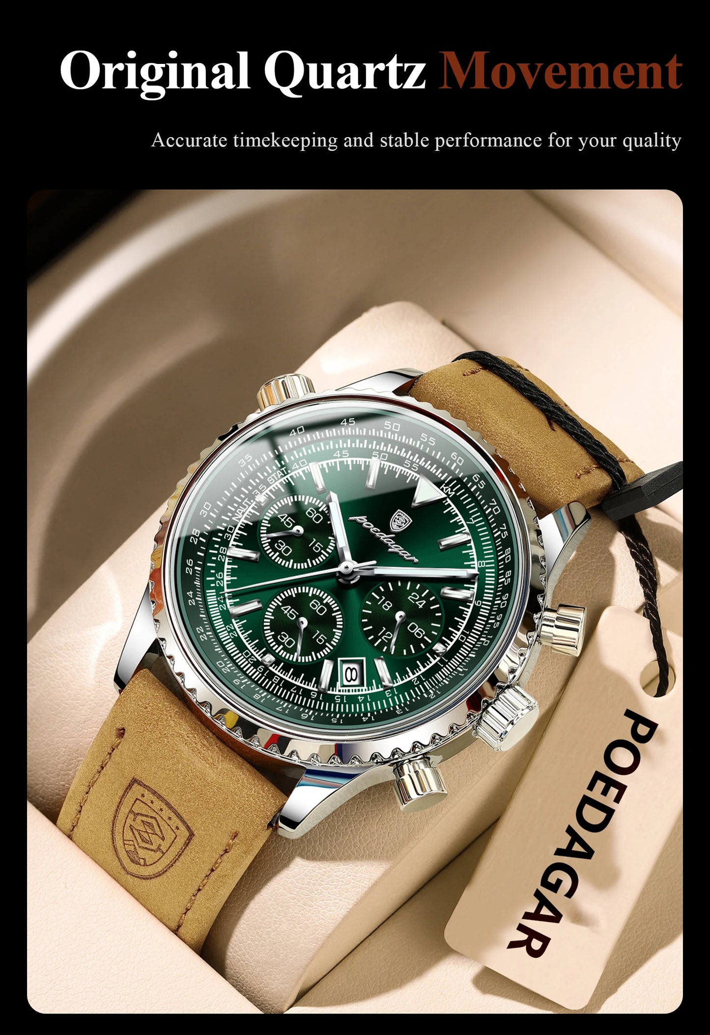 POEDAGAR Luxury Business Men's Watch Waterproof Luminous Date Chronograph Leather Man Clock Fashion Quartz Watches For Men Reloj Beauty World Shop