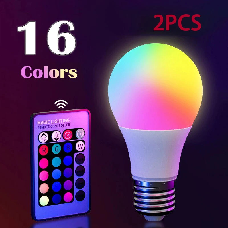 16 Colors RGB Bulb LED Multicolor Bulb E27 220V Household Lighting Dimmable 24 Key Remote Control Smart Lamp Atmosphere Light Beauty World Shop