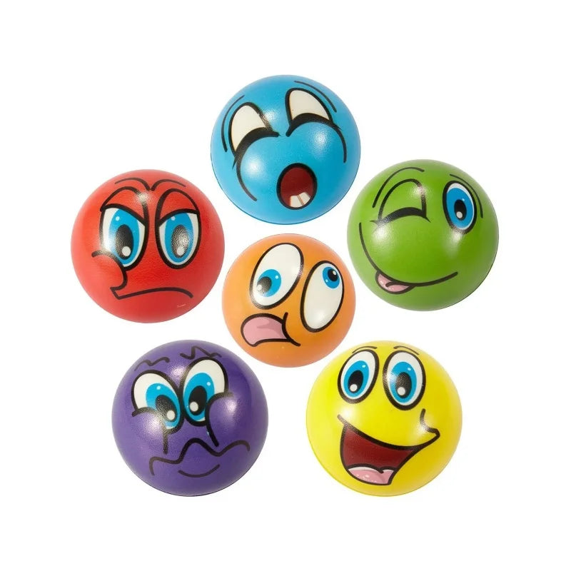 12Pcs Stress Relief Expression Soft Balls Toy Fun Sponge Stress Ball Squeeze Smiley Face Grimace PU Foam For Sports Toy Ball Beauty World Shop