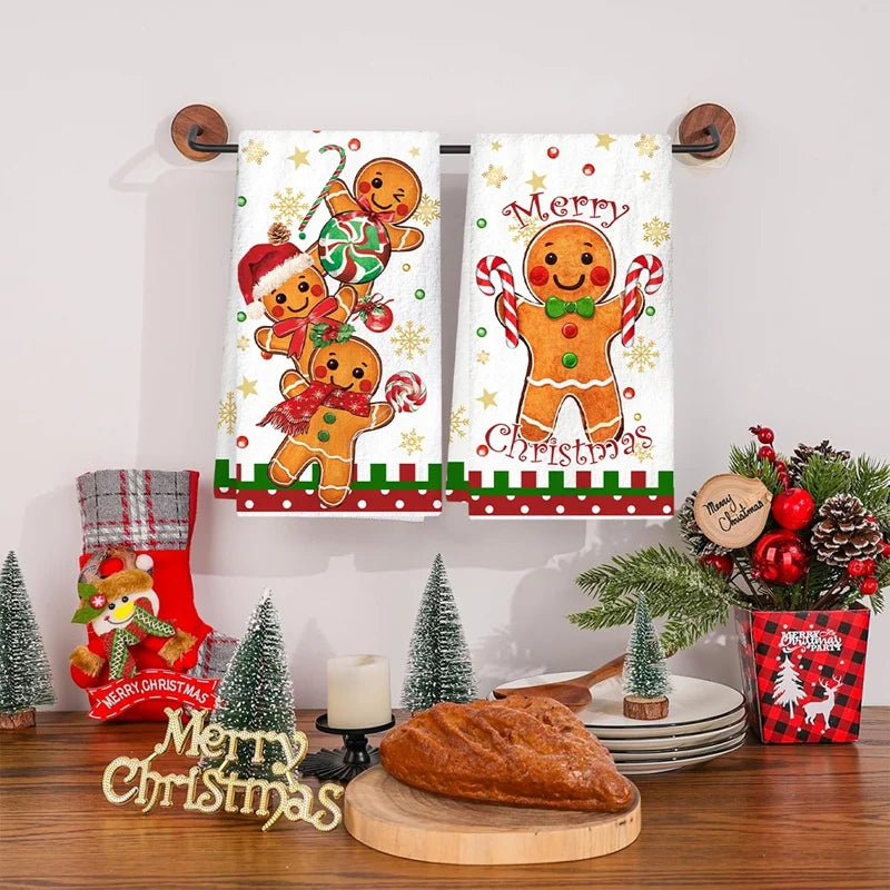 2pcs Christmas Kitchen Towels Buffalo Plaid Xmas Hand Towels Christmas Decorations for Home 2025 Navidad Noel Dish Towels Gifts Beauty World Shop