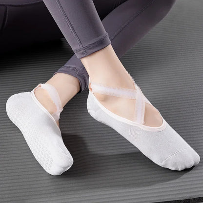 Solid Color Yoga Socks Professional Silicone Non-slip Ballet Pilates Socks Backless Breathable Bandage Cotton Dance Sports Socks Beauty World Shop
