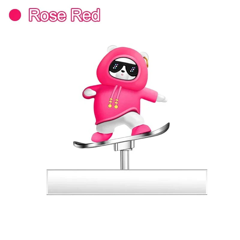 Car Automatic Sliding Skateboard Bear Alloy Cute Cartoon Scooter Center Console Ornaments Creative Car Decoration Accessories Beauty World Shop