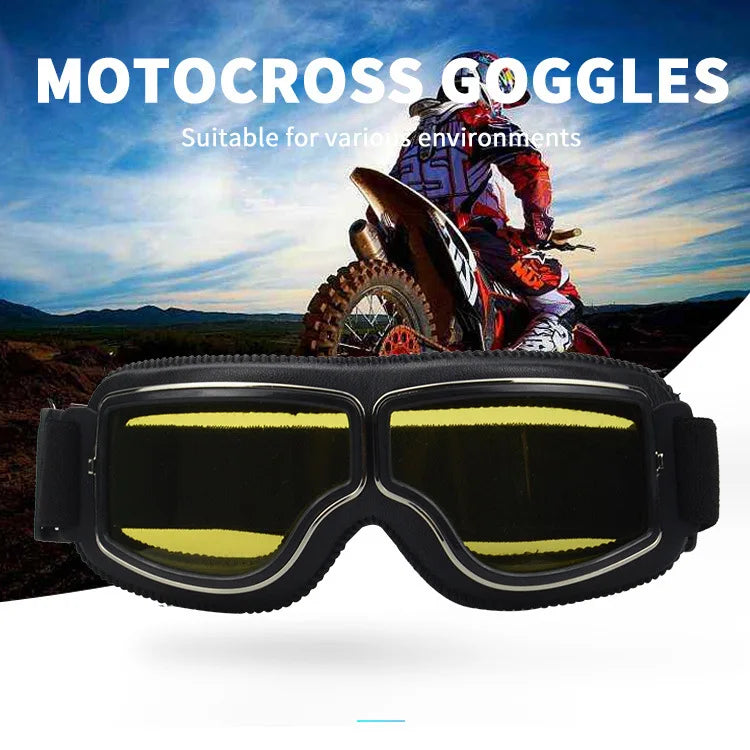 Motorcycle Glasses Windproof Motorcycle Helmet Glasses Sunglasses Retro Universal Folding Leather Retro Motorcycle Accessories Beauty World Shop