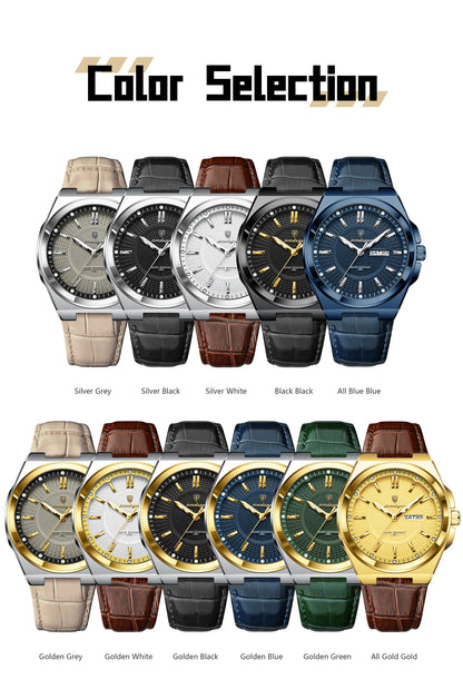 POEDAGAR Fashion Brand Man Wristwatch Waterproof Luminous Date Week Quartz Luxury Men's Watches Leather Business Men Watch Reloj Beauty World Shop