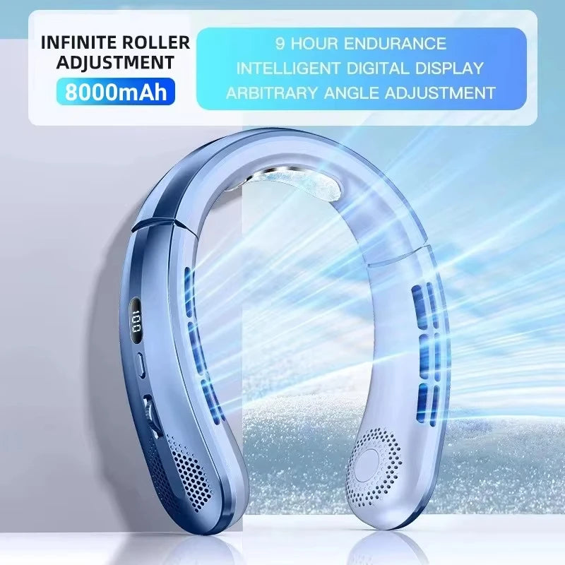 8000mAh Hanging Neck Fan Portable Bladeless USB Rechargeable Mute LED Digital Display Air Cooler Hands Free Fan for Home Outdoor Beauty World Shop