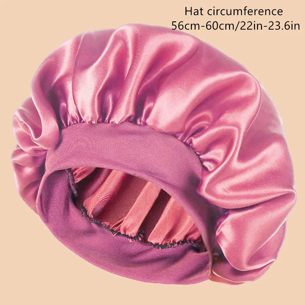 1pc Women's Solid Color Satin Wide-Brimmed Shower Cap, Suitable For Daily Use Silk Bonnet Satin Bonnet Beauty World Shop