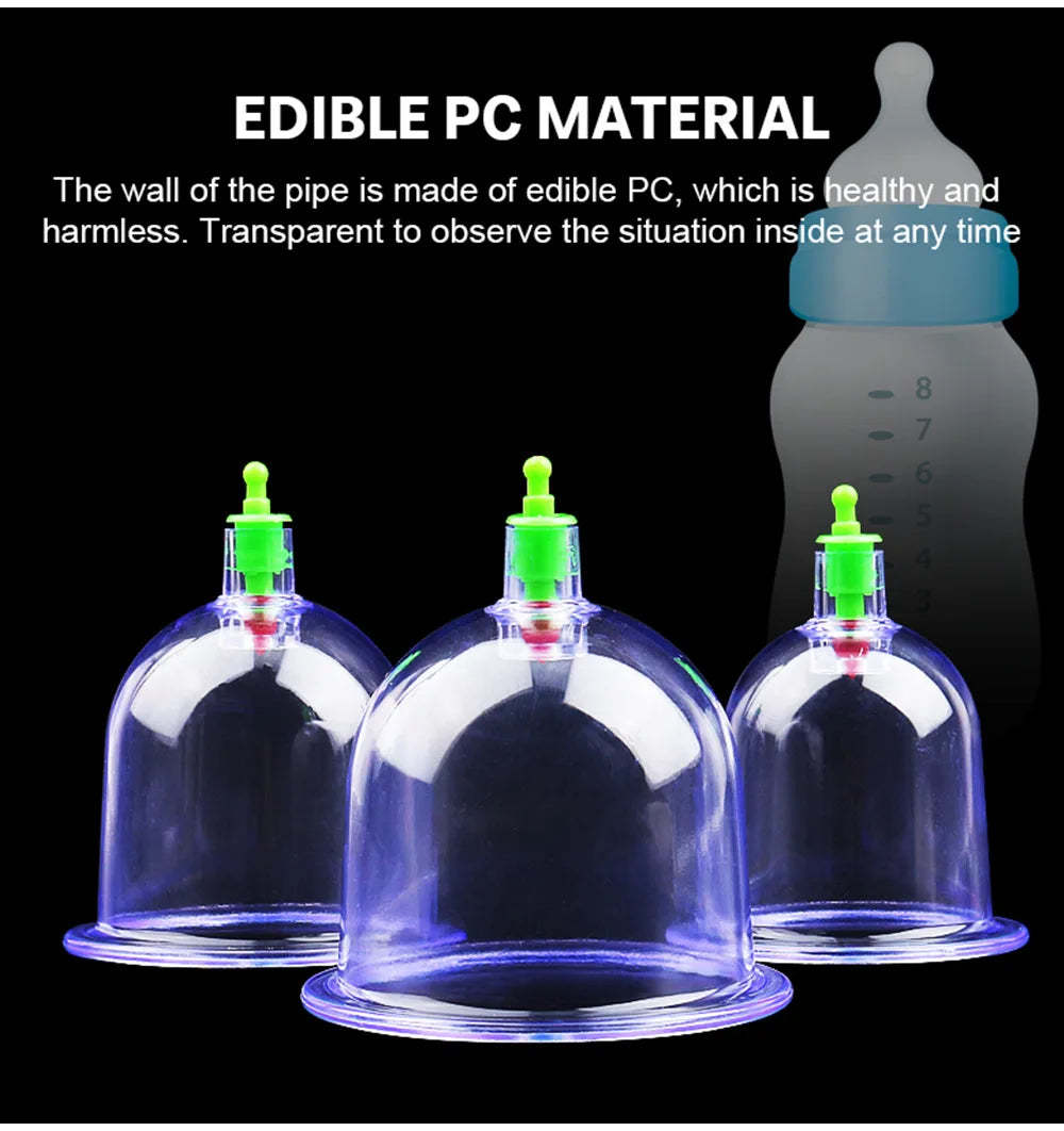 6 Suction Cups for Back-Vacuum Cupping Massage Kit w/ Pump Gun Body Massage Anti-Cellulite Beauty World Shop