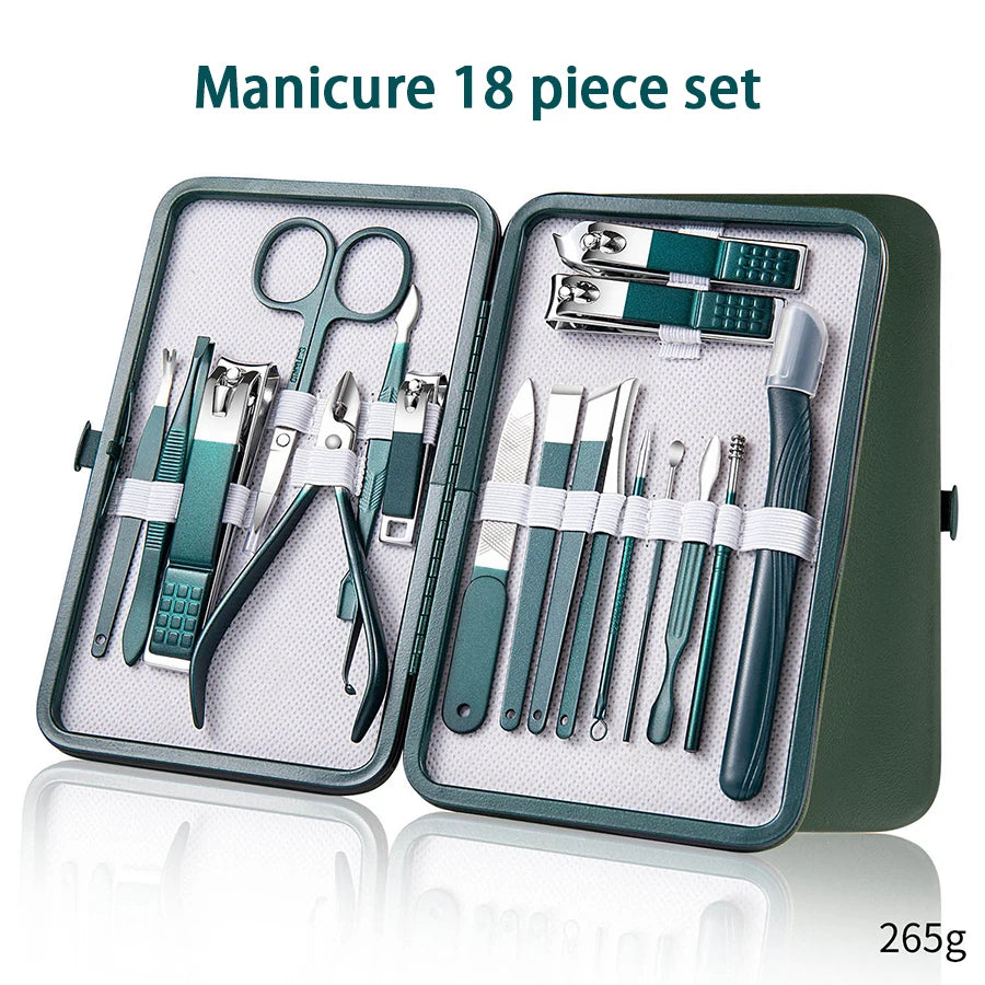 Ouriner 6-18Pcs Portable Manicure Sets Pedicure Kits Bright Black Nail Clipper Set Personal Care Tools Eyebrow Scissors Beauty World Shop