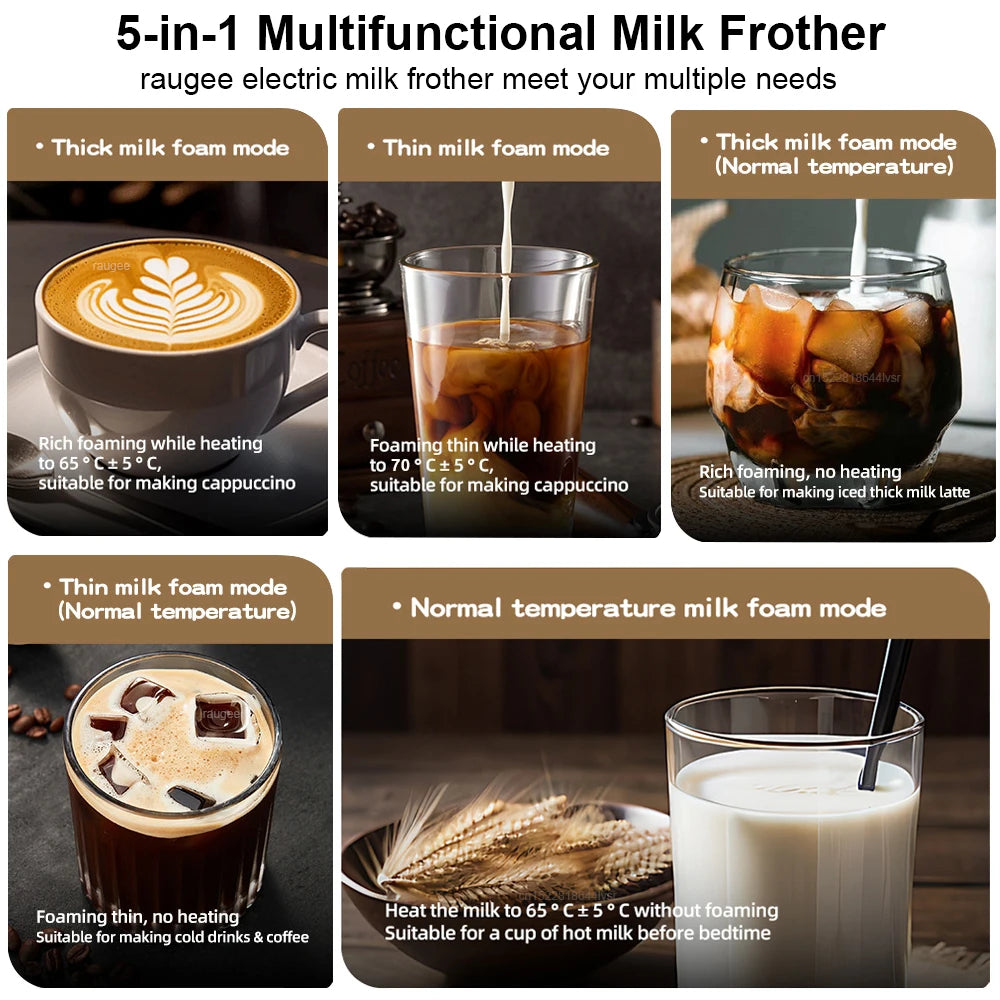 Electric Milk Frother Milk Foam Machine Automatic Milk Foamer for Cappuccino Coffee Latte 5in1 Electric Milk Frother Foam Maker Beauty World Shop
