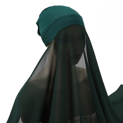 Muslim Women Bonnet + Chiffon Shawl Instant Under scarf Cap Islam Inner Scarf Headband Stretch Hijab Cover Headwrap Turbante Beauty World Shop