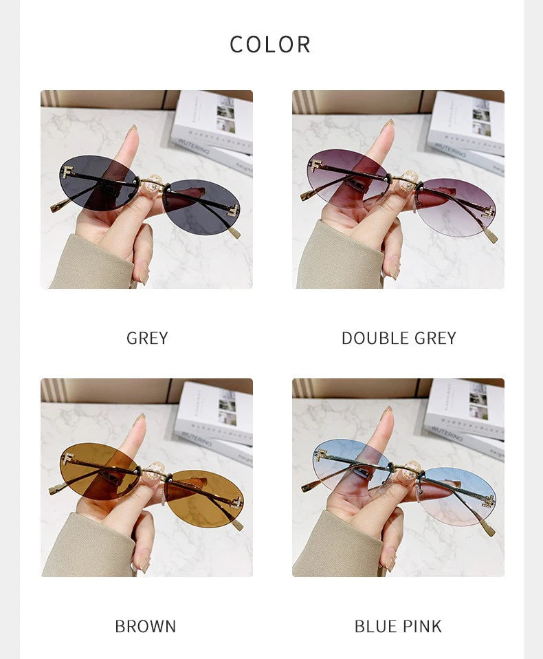 Elegant Diamond Oval Sunglasses Male Letter "F" Rimless Sunglasses  car sunglasses 90902 Beauty World Shop