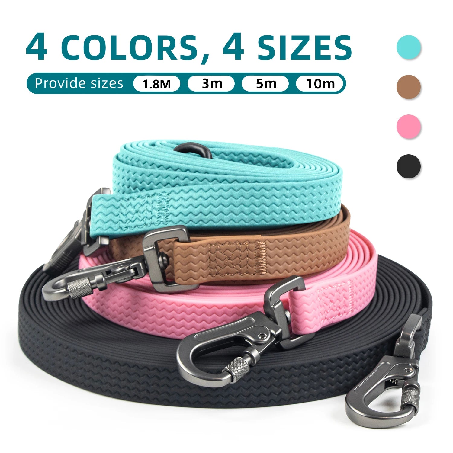 1.8M 3M 5M 10M  PVC Dog Leash large dog Medium non-slip Waterproof and easy to clean running dog training Leash long strong Beauty World Shop