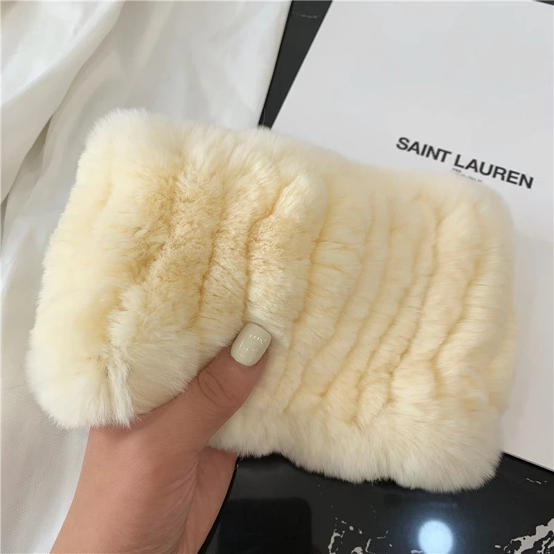 Women Handmade Stretch 100% Real Rabbit Fur Scarf Knit Genuine Rex Rabbit Fur Headbands Girls Natural Rabbit Fur Ring Scarves Beauty World Shop
