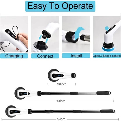 8-in-1 Multifunctional Electric Cleaning Brush Bathroom Kitchen Brush Cleaning With LED NightLight Rotatable Household Brush