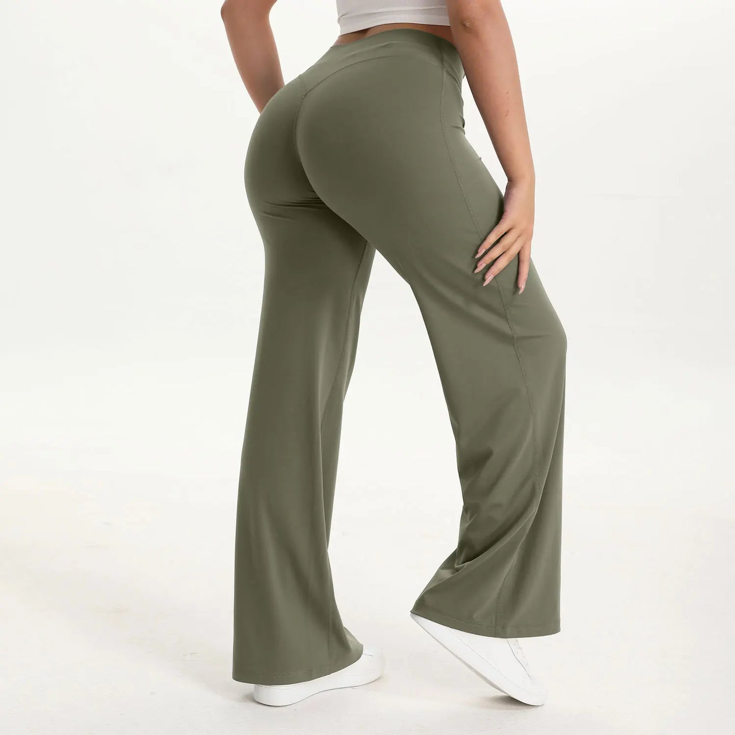 NCLAGEN SoftMotion Straight Leg Bottoms Women's Mid-Waist Yoga Pants GYM Leggings Naked Feel Pilates Running Sports Trousers Beauty World Shop