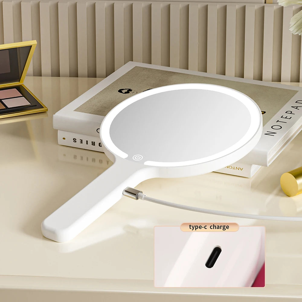 LED Smart Makeup Mirror Hand-held Carry 3 Colors Adjust Bright with Touch Screen Cosmetic Tabletop Vanty Mirror Travel Home Use Beauty World Shop