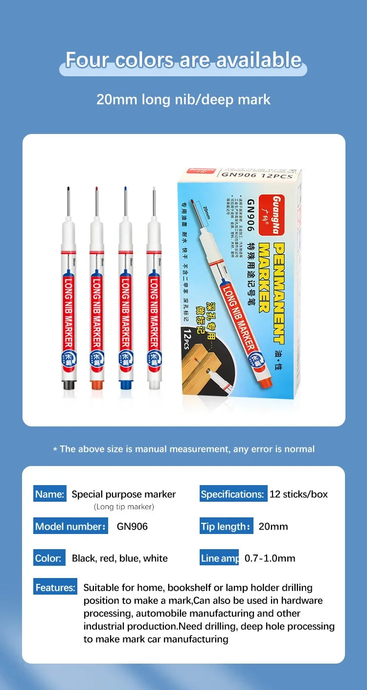 4Pcs/Set 20mm Deep Hole Long Nib Head Markers For Metal Perforating Pen Waterproof Bathroom Woodworking Decoration Multi-Purpose Beauty World Shop