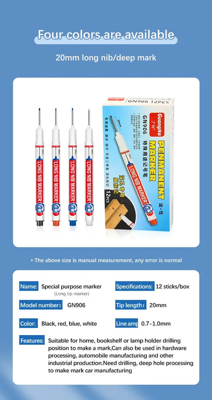 4Pcs/Set 20mm Deep Hole Long Nib Head Markers For Metal Perforating Pen Waterproof Bathroom Woodworking Decoration Multi-Purpose Beauty World Shop