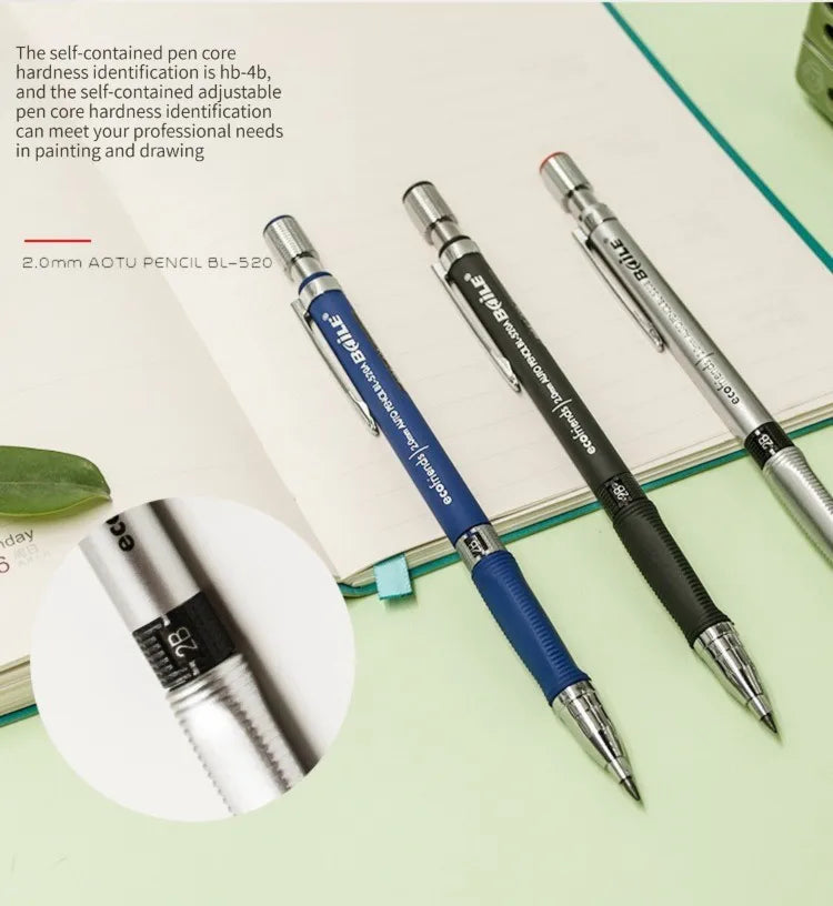 Mechanical Pencil Set 2.0 mm with 2B Black/Colors Lead Refill For Writing Sketching Art Drawing Painting School Automatic Pencil Beauty World Shop