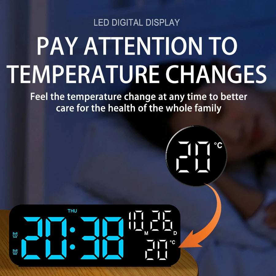 Digital Alarm Clock Temperature and Date Week Display Night Mode Table Clock Voice Control 12/24H Electronic LED Alarm Clocks Beauty World Shop