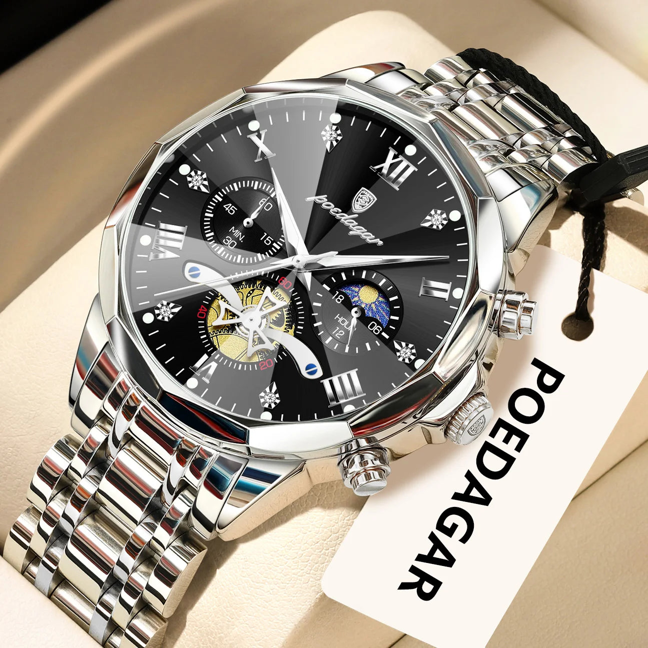 POEDAGAR Original Luxury Men's Watch Waterproof Luminous Chronograph Men Wristwatch Stainless Steel Quartz Watches For Man Reloj Beauty World Shop