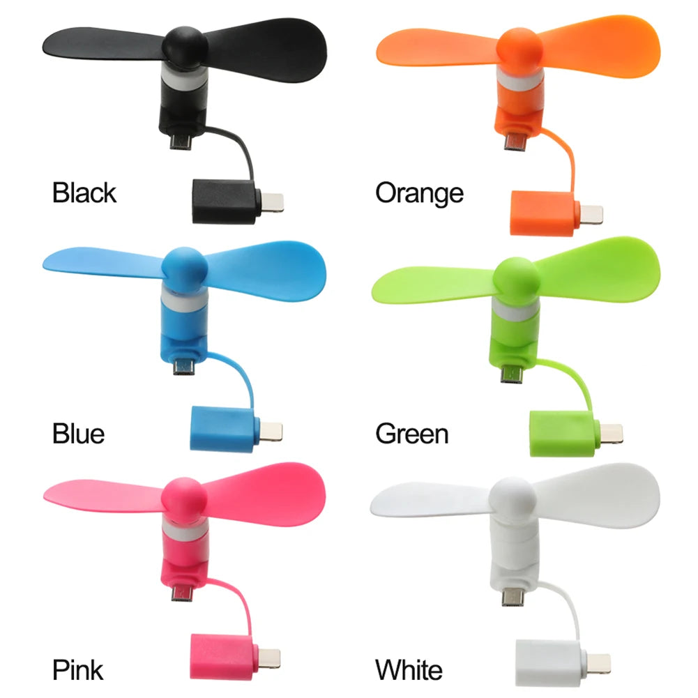 Universal Mobile Phone Handheld Fan Portable Phone Fan 2 in 1 Type-C Small Mini USB Chargeable Fan for Mobile Phone