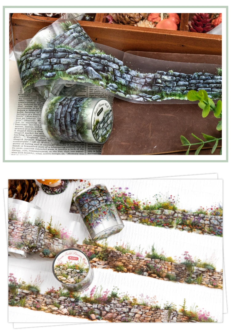 2 Roll PET Tape Green Field Flower Wall Series Sealing Stickers Album Diary Decoration Phone Case Sticker Notebook Accessories Beauty World Shop