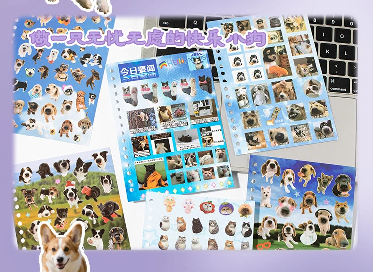 Cute Pets Theme Sticker Book 30 Sheets/Bag with Ring Binding for Scrapbooking DIY Collage Material Background Decoration Beauty World Shop