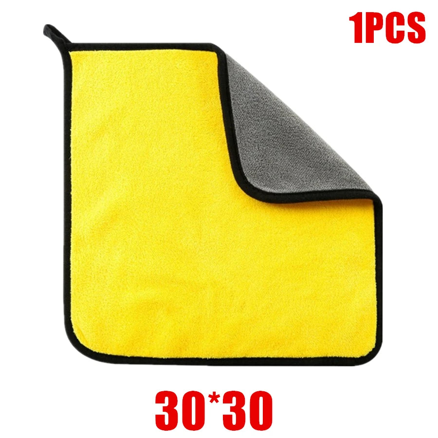 1/2/6pcs Microfiber Cleaning Towel Thicken Soft Drying Cloth Car Body Washing Towels Double Layer Clean Rags Car Accessories Beauty World Shop