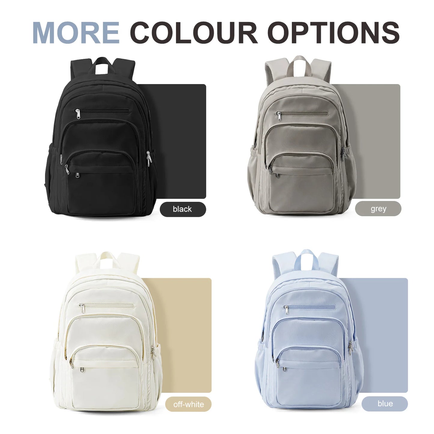 Casual Nylon Backpack, Backpack for Women, Multi-Pocket Design in Light Blue Durable for School, High School and College Bookbag Beauty World Shop