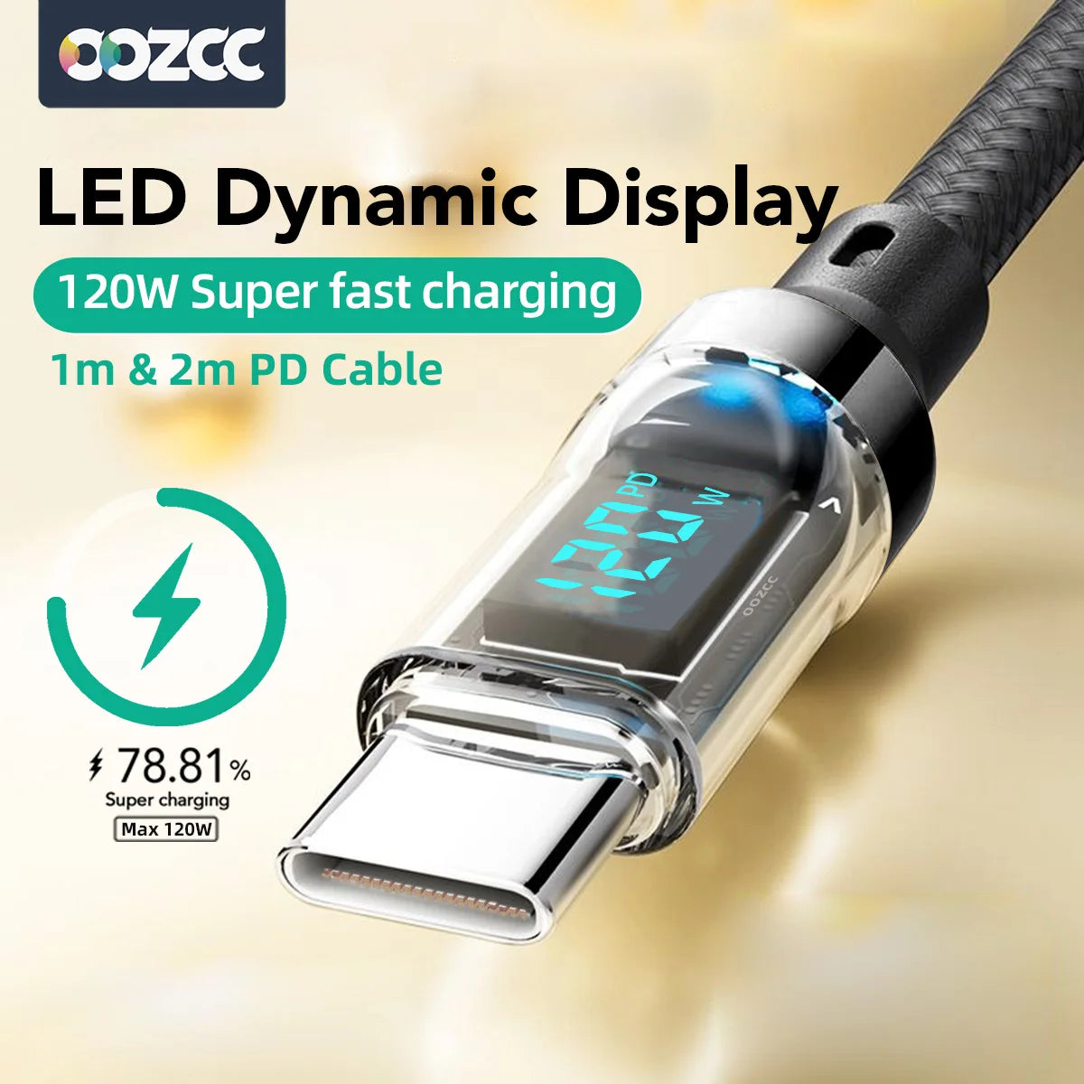 OOZCC LCD Watt Display Cable, Max 120W Super Fast Charging USB Type C Cable Data Transfer, USB A to Lightning for IPhone14 Pro Beauty World Shop