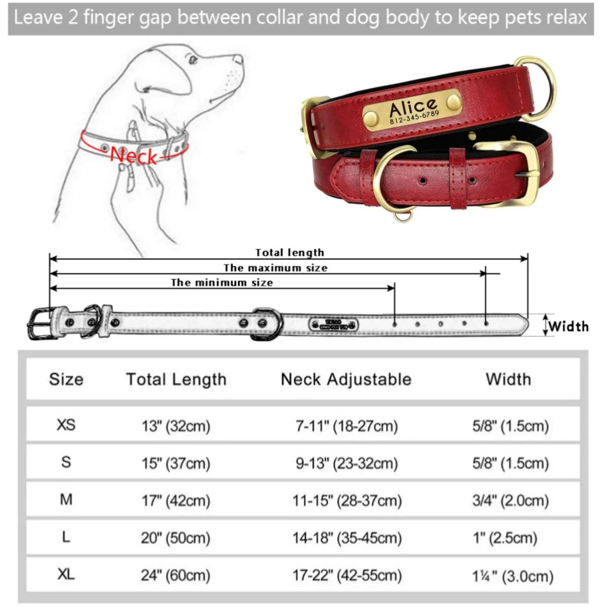 Personalized Customized Leather ID Nameplate Dog Collar Soft Padded Dogs Collars Free Engraving Name for Small Medium Large Dogs Beauty World Shop