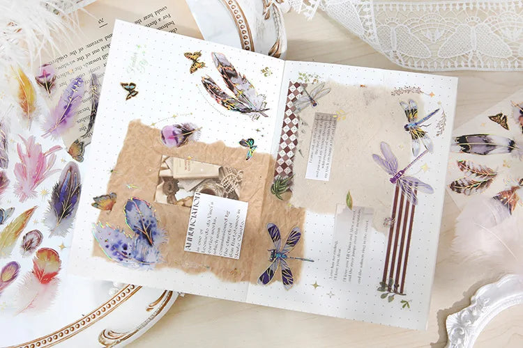 3pcs Kawaii Feather Dragonfly Bird Jellyfish Decorative Stickers Pack Scrapbooking Material Label Diary Phone Journal Planner Beauty World Shop