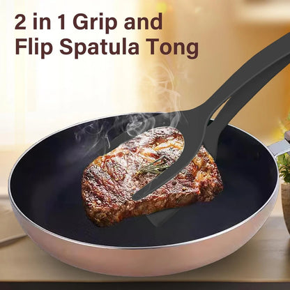 New 2 in 1 Grip Flip Spatula Tongs Egg Flipper Spatula Nylon Non Stick Coating Pancake Fish French Toast Omelet Making Tool Beauty World Shop
