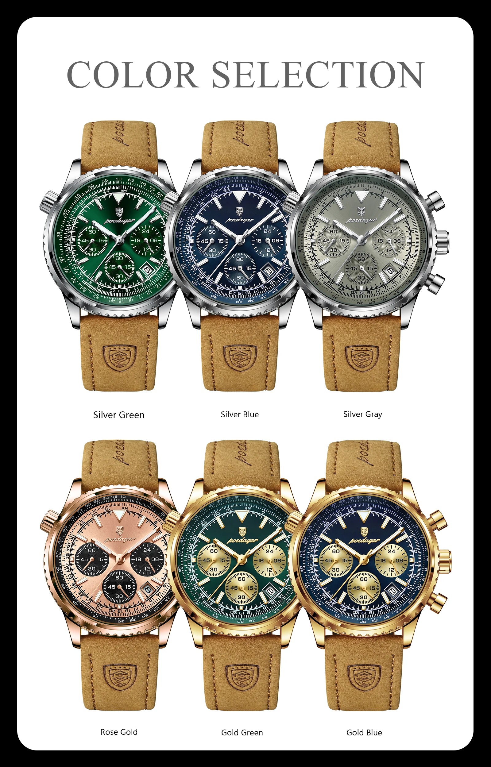POEDAGAR Luxury Business Men's Watch Waterproof Luminous Date Chronograph Leather Man Clock Fashion Quartz Watches For Men Reloj Beauty World Shop